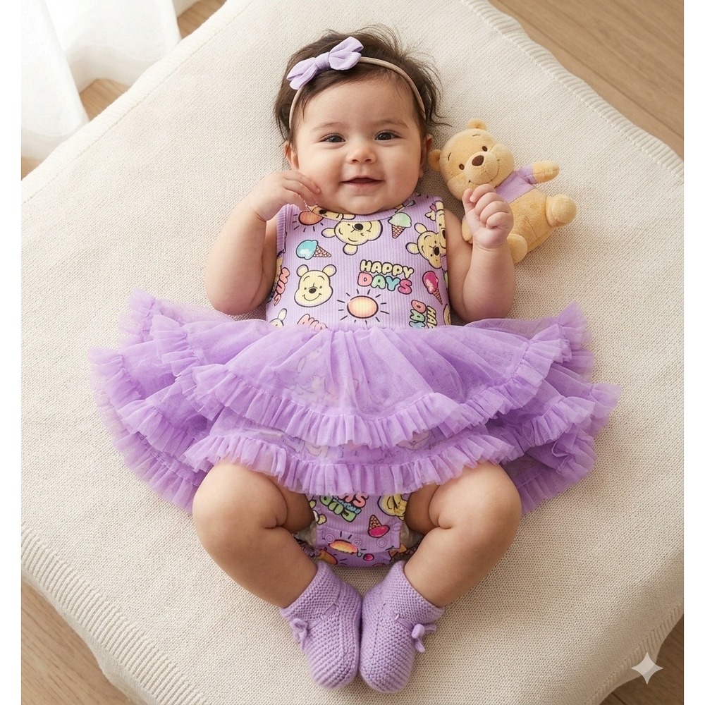 Disney Baby Winnie the Pooh Happy Days Tutu Bodysuit Dress Purple 6-9M
